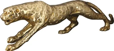 A gold-colored leopard figurine in a dynamic pose.