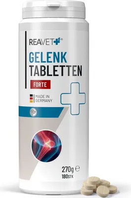 Produktbild von REAVET Gelenktabletten Hund I 180 Stück für 12 Monate I Gelenke Tabletten für Hunde mit Grünlippmuschel I Für Neue Bewegungsfreude I Gelenktabletten Hund