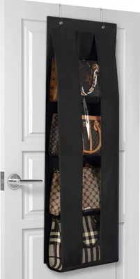 Produktbild von Portemonnee-Organizer, über der Tür, Handtaschen-Organizer, hängender Handtaschenhänger mit 4 durchsichtigen Fächern, faltbare Regenschirm-Handtasche für Familie, Kleiderschrank und Schlafzimmer