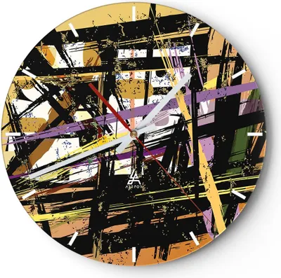 Produktbild von Wanduhr - Rund - Glasuhr - Abstraktion modern - 40x40cm - Schleichendes Uhrwerk - Lautlos - zum Aufhängen bereit - Dekoration Modern - Wanddekoration aus Glas - C3AR40x40-3705