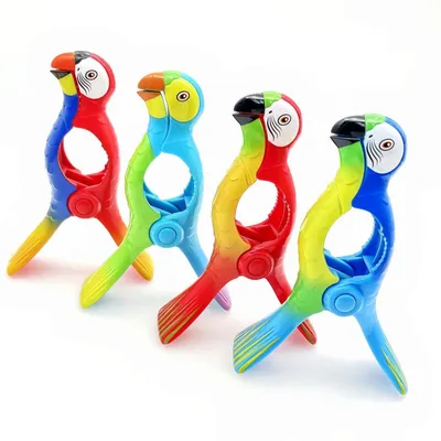 Produktbild von Strandtuchklammern 4er Set Papageien-Design für Sonnenliegen, große Clips, robust, Kunststoff, 12,5 cm