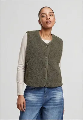 Obrázek produktu pro Dámská vesta Urban Classics Ladies Buttoned Teddy Vest paleolive - L