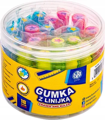 Produktbild von Astra Gumka do ścierania z linijką 5 cm 2w1 mix kolorów