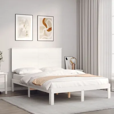 Produktbild von CLORIS Massivholzbett mit Kopfteil Weiß 120x200 cm, 21,6 kg