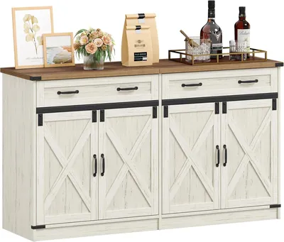 Image de Armoire de rangement avec étagères réglables, buffet de cuisine en bois