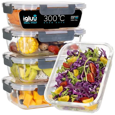 Obrázek produktu pro Sada skleněných nádob na skladování potravin - 5 kusů, objem 1050 ml - vyrobeno z borosilikátového skla