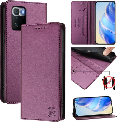 Produktbild von Lederhülle für Xiaomi Poco X3 GT Hülle Flip Brieftasche Kartenfächern Ständer Schutzhülle Lila