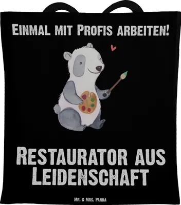 Produktbild von Mr. & Mrs. Panda Einkaufstasche Restaurator Leidenschaft - Schwarz - Geschenk, Tote Bag, Jutebeutel, Uni Tasche, Shopping, Beutel
