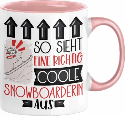 Produktbild von Snowboarderin Geschenk Tasse Geschenkidee für Snowboarderin Geburtstag Weihnachten Spruch So Sieht Eine Richtig Coole Snowboarderin Aus Kaffee-Becher  (Rosa)