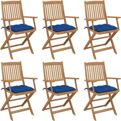 Image de Chaises pliables de jardin lot de 6 avec coussins Bois d'acacia