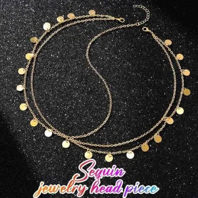 Produktbild von Goldene Haarkette mit Pailletten und Quaste als Kopfschmuck für Frauen
