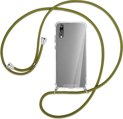 Produktbild von Handykette Backcover-Schutzhülle mit Band (Metall silberfarben) für Huawei P20 - khaki