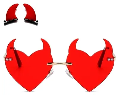 Produktbild von Sonnenbrille mit Teufelshörnern für Damen - 90er Jahre Rave Herzbrille für Partys und Festivals