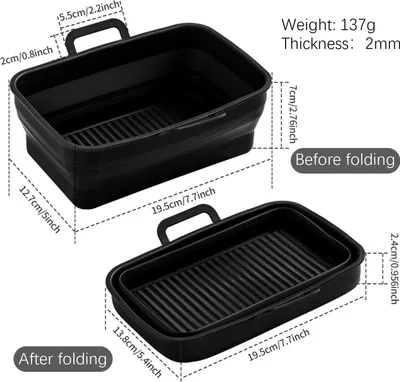 Zdjęcie produktu dla INF Składana kwadratowa forma silikonowa Air Fryer o wymiarach 19,5 x 12,7 x 7 cm Czarny