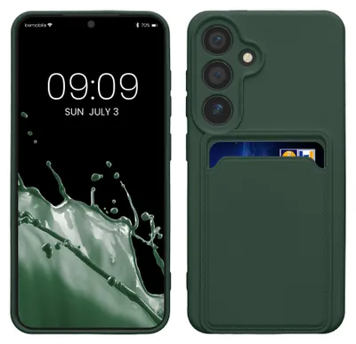 Produktbild von kwmobile Handyhülle für Samsung Galaxy S24 Hülle mit Kartenfach - TPU Case - Kabelloses Laden - Schutzhülle Cover in Dunkelgrün
