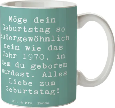 Produktbild von Mr. & Mrs. Panda Tasse Spruch 1970 Geburtstag - Meeresbrise - Geschenk, Alter, Geburtstagsgeschenk, persönlicher, Kaffeetasse, Geburtsjahr, Kaffeebecher, Becher, Feier
