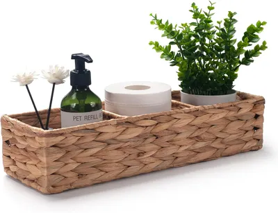 Zdjęcie produktu dla Koszyk na papier toaletowy wykonany z rośliny wodnej hyazynty, 3 przegródki, wymiary 42x14x9 cm, prostokątny, do łazienki