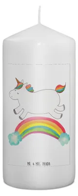 Produktbild von Mr. & Mrs. Panda Kerze Einhorn Regenbogen 15 x 7 cm - Weiß - Geschenk, Unicorn, Stumpenkerze, Wachskerze, Erinnerungslicht, Glitzer, Blockkerze, Erinnerungskerze