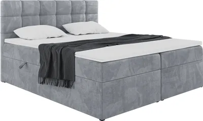 Produktbild von MEBLINI Boxspringbett mit Bettkasten - Gepolstert Doppelbett mit Matratze und Topper - Polsterbett mit Stauraum - Bett mit Kopfteil - Stauraumbett - TAPO 1 - 120x200 - H3/Grau Samt
