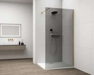 Produktbild von Polysan ESCA GOLD MATT Dusch-Glasteil, Wandmontage, graues Glas, 800 mm