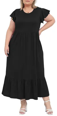 Produktbild von Sommerkleid, große Größen – Maxikleid – Kurze Ärmel – Rüschen – Taschen – A-Linien-Schnitt