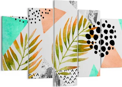 Produktbild von Bild auf Leinwand - Leinwandbild - Komposition muster palme blatt - 150x100cm - Wand Bild - Wanddeko - Leinwanddruck - Bilder - Kunstdruck - Leinwand bilder - Wandkunst - EA150x100-2897