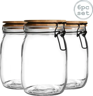 Produktbild von Vorratsdosen aus Holz mit Clipdeckel, 1 Liter, transparenter Verschluss, 6 Stück