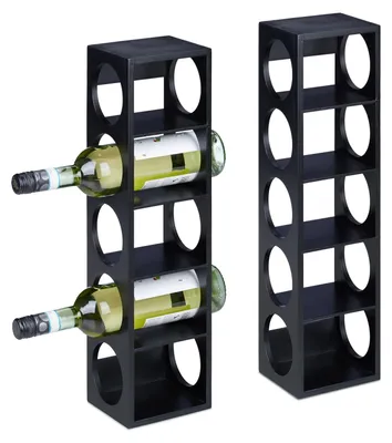Image de Porte-bouteilles de vin - Lot de 2 - 5 bouteilles par support - Bambou - Noir