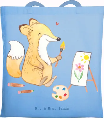 Produktbild von Mr. & Mrs. Panda dokumententasche Fuchs  Malen - Sky Blue - Geschenk, Zeichnen, Künstler, Tragetasche, Laptoptasche, Hobbyzeichner, Jutebeutel, Tasche, Shopping, Tote Bag