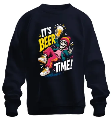 Zdjęcie produktu dla Bluza z nadrukiem "Czas na piwo", motyw imprezy z piwem, humorystyczny napis, bluza, kolor granatowy, rozmiar L