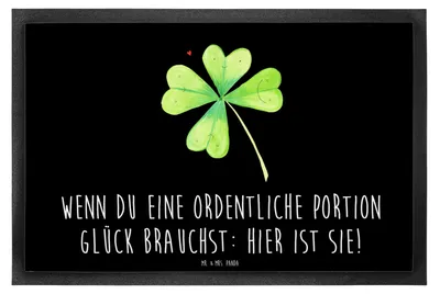 Produktbild von Mr. & Mrs. Panda Schmutzfangmatte Blume Kleeblatt 50 x 75 cm - Schwarz - Geschenk, Glücksbringer, Schmutzmatte, fußmatte, Schmutzfänger, Umzug, Garten, Motivation, Glück