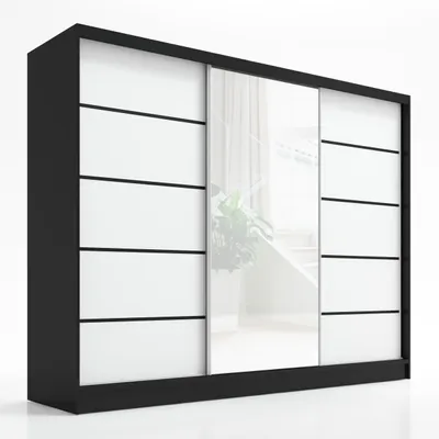 Produktbild von Schwebetürenschrank, 3-türig Schrank 200 cm mit Spiegel ARIVA 2 (Schwarz , Weiß)
