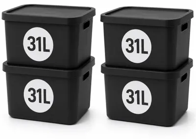 Produktbild von Plastard Aufbewahrungsbox mit Deckel 4er-Set 31 Liter in Schwarz