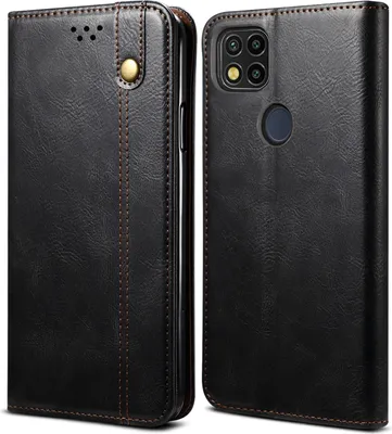 Produktbild von Redmi 9C Hülle, LaimTop Leder Flip Brieftasche Schutzhülle für Xiaomi Redmi 9C Schwarz
