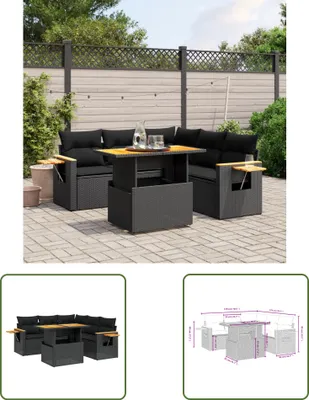 Produktbild von The Living Store 6-tlg. Garten-Sofagarnitur mit Kissen Schwarz Poly Rattan