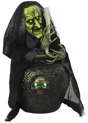 Productafbeelding van Geanimeerde Halloween-tafelheks met lachend geluid, gloeiende ogen en geluids-/aanraakactivering.