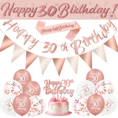 30. Geburtstag Deko-Set, 18-teilig, Roségold, Happy Birthday