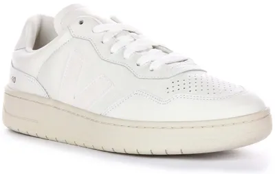 Produktbild von Męskie skórzane sneakersy Veja V 90 z płaskimi sznurowadłami i bocznym skórzanym logo OT w kolorze złamanej bieli - 10 United Kingdom - 44 EU - 11 US / Cream colour