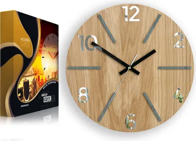Produktbild von ModernClock, Wanduhr, Wohnzimmer, 33cm, große Wanduhr aus Eiche, Aksel grau&schwarz