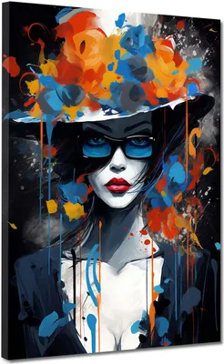 Produktbild von Frau mit Brille Pop Art Leinwandbild Wandbild Kunstdruck XL Wanddeko: 75x100x4cm