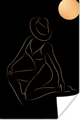 Produktbild von MuchoWow® Poster Frau - Sonne - Gold - Strichzeichnung 80x120 cm - Papierdruck