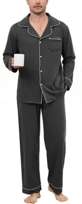 Produktbild von Herren-Pyjama-Set – Baumwolle – Lange Ärmel – V-Ausschnitt – Knopfleiste