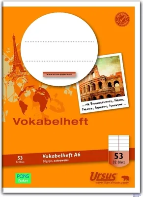 Produktbild von Vokabelheft LIN 53 - A6, 32 Blatt, 80g/qm, liniert m. Mittelstrich, 1 Stück
