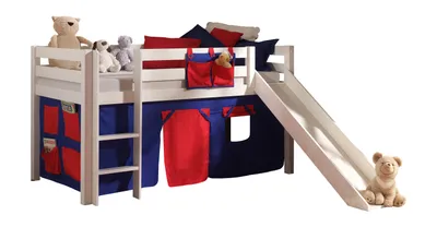 Produktbild von Vipack Spielbett Pino mit Rutsche und Textilset "Domino" - Kiefer massiv weiß lackiert, Maße: 210 cm x 114 cm x 218 cm; PICOHSGB1475