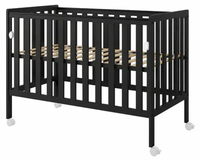Produktbild von BAMBI Beistellbett Babybett Schwarz 120x60 cm mit Absenkbarer Seite und Rollen,  3-fach verstellbar