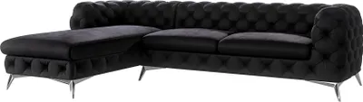 Produktbild von S-STYLE MÖBEL - Chesterfield Ecksofa Cleo mit Ottomane links und Silber Metall Füßen, aus Schwarz Samtstoff, B/T/H: 305 cm/ 200 cm/ 75 cm