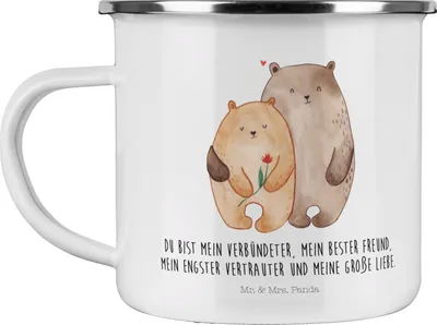 Produktbild von Mr. & Mrs. Panda Pott Bären Liebe - Weiß - Geschenk, Teetasse, Freundin, Partner, Beziehung, Verknallt, Kuscheln, Motivtasse, Haferl, Emaille Tasse, Verliebt