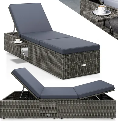Produktbild von CASARIA® Sonnenliege mit Klapptisch 7cm Auflagen Wetterfest Gartenliegen 160kg Belastbar Gartenmöbel Liegestuhl Polyrattan Grau Anthrazit 200x58cm