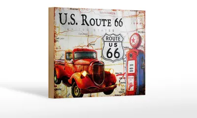 Produktbild von Holzschild Retro 18x12cm US Route 66 Oldtimer Tankstelle
