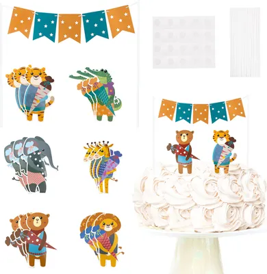 Produktbild von Oblique Unique Zuckertüten Torten Kuchen Topper Aufsatz mit Tieren und Wimpeln für Schuleinführung Einschulung